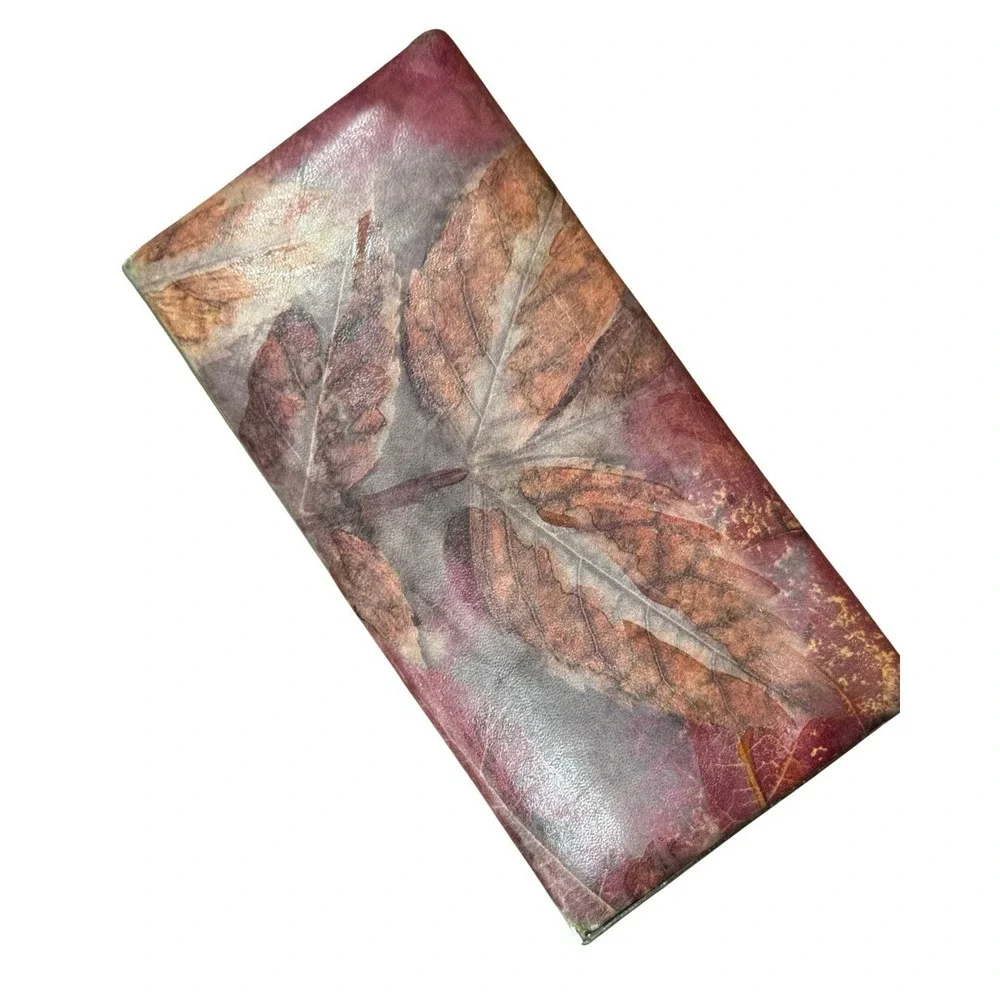 LODIS Genuine Leather Framed Clutch Wallet Watercolor Print Vintage
